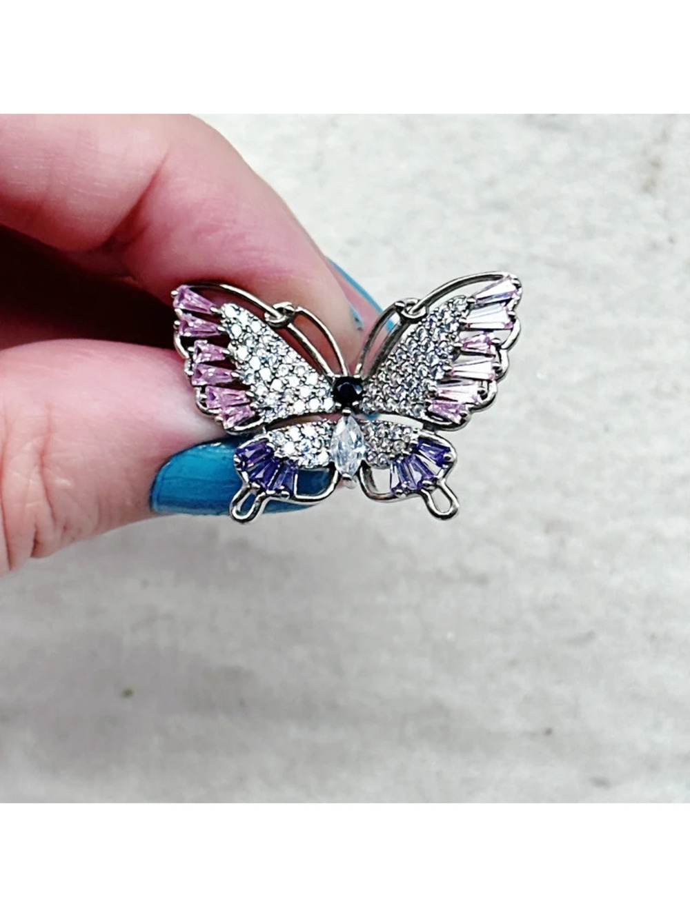 809mc. Silvertone Pink Bling Ring Size 7 - Picture 3 of 7